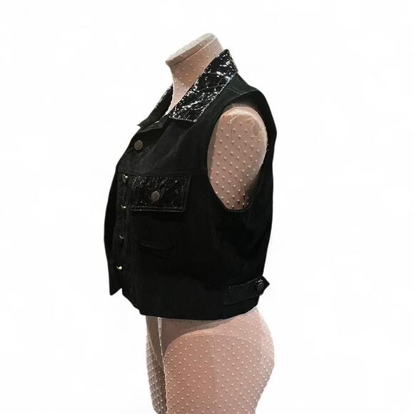 vintage Y2k Erez Levy Black Leather Vest with Patent Trim Size Small - Picture 2 of 5